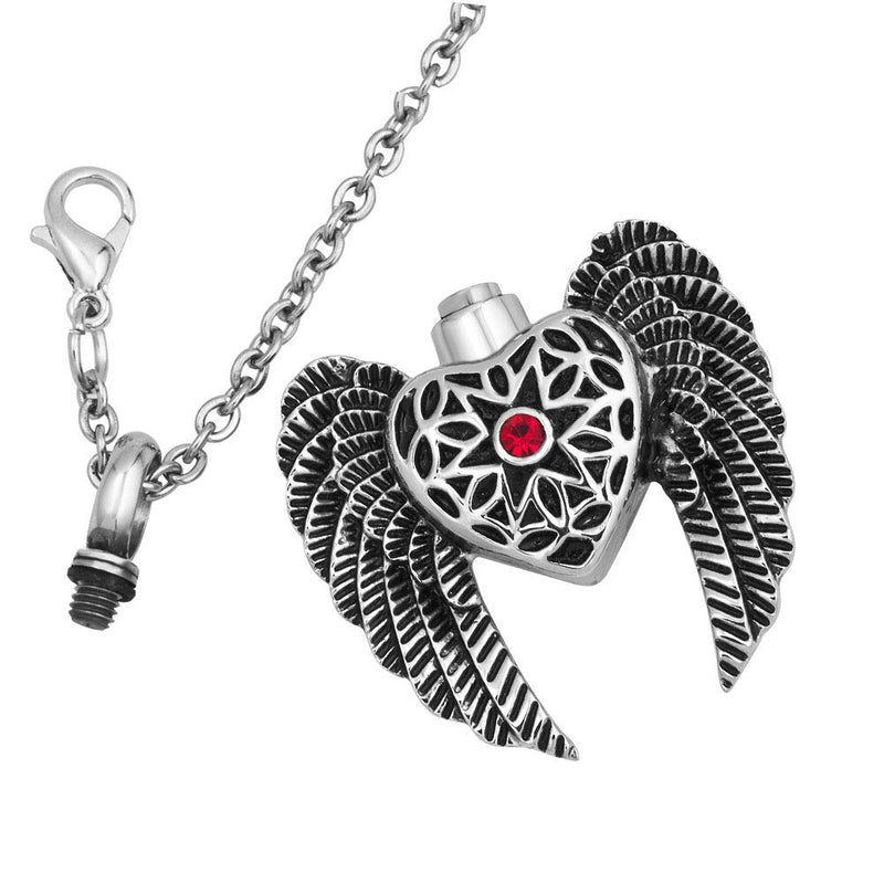 [Australia] - LoEnMe Jewelry Urn Necklace for Ashes Artistic Cremation Love Heart Cross Angel Wings Moon Always in My Heart Angel wings with curved heart 