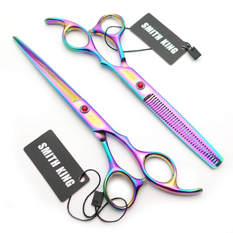 [Australia] - 7.0 inch hair scissors set Hair cutting scissors & thinning scissors with razor combs in 1 set (Rainbow) 