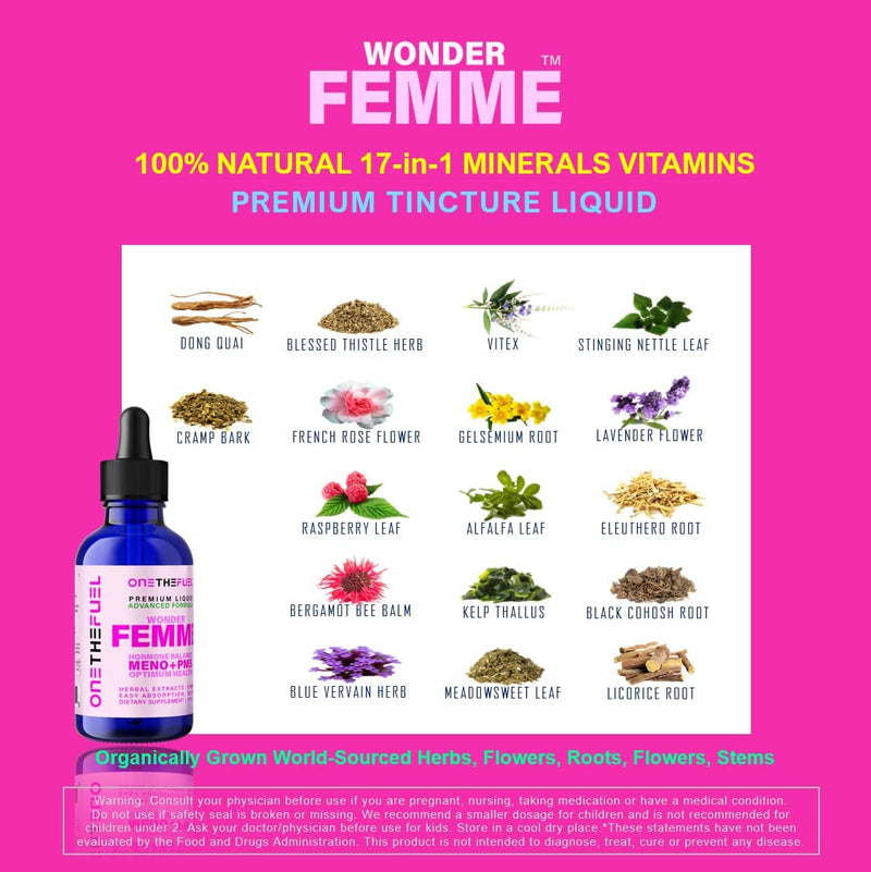 [Australia] - Wonder Femme 2oz. Plant-Based Hormone Balance Menopause Hot Flashes Depression Relief. 100% Natural Estrogen Supplement. Dong Quai, Vitex, Black Cohosh + 17 Herbal Fast Absorb Tincture Liquid 