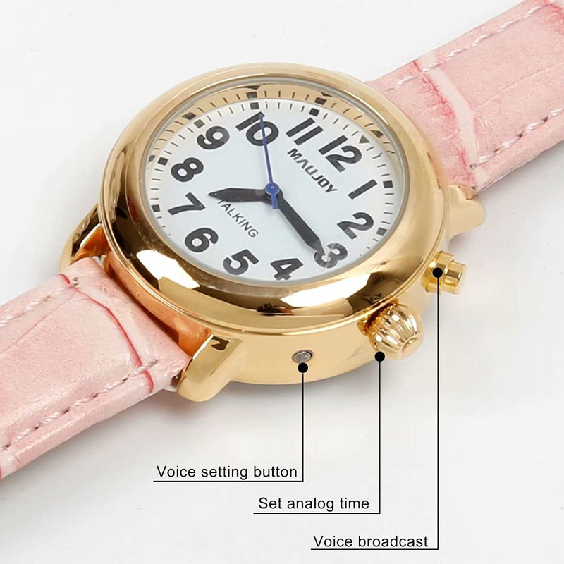 [Australia] - MAUJOY Quality Clear and Loud Voice Ultra thin Ladies English Talking Watch Speaks the Time, Date or alarm time for Elderly, Impaired Sight or Blind. White Face-Black Numbers 2 