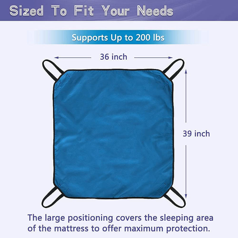 [Australia] - Transfer Board Slide Patient Lift Transfer Belts Lifting Seniors Disabled Positioning Pad Draw Sheet Hospital Bed Pads with Handles for Turning, Lifting & Repositioning (39" X 36") 4 Handle-blue 