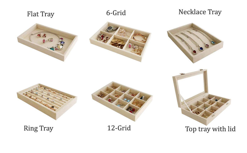 [Australia] - Svea Display Beautiful Beige Jewelry Collection Storage Tray Premium Quality Stackable Rearrangeable Organizer (6 Grid) 6 Grid 