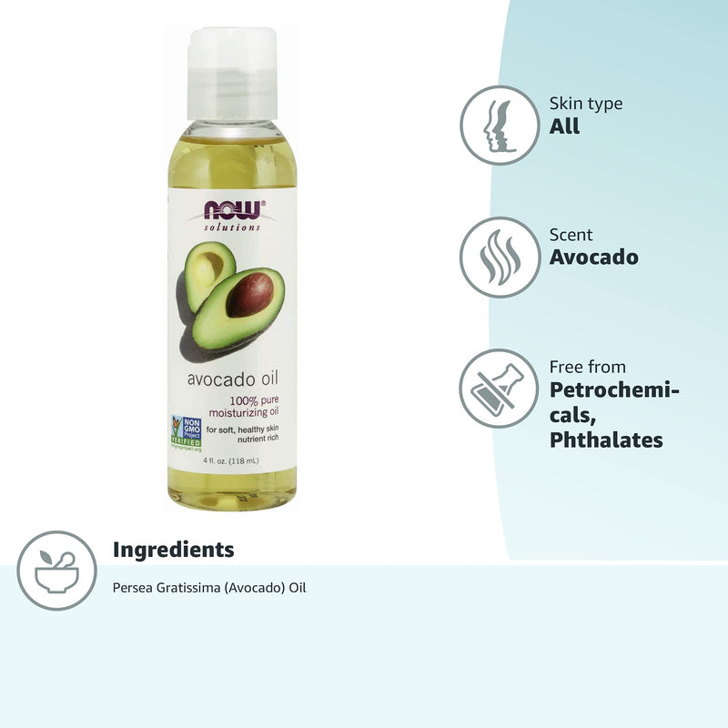 [Australia] - NOW Solutions, Avocado Oil, 100% Pure Moisturizing Oil, Nutrient Rich and Hydrating, 4-Ounce 4 Fl Oz (Pack of 1) 