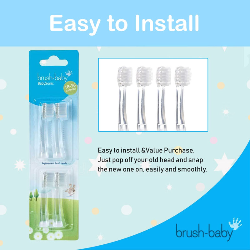 [Australia] - Brush-Baby Babysonic Replacement Heads for Babysonic Electric Toothbrush (18-36 Month (Pack of 4)) 18-36 Months (Pack of 4) 