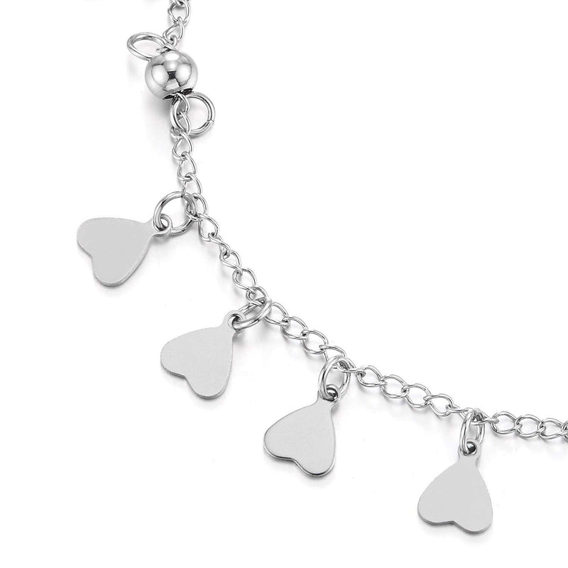 [Australia] - COOLSTEELANDBEYOND Stainless Steel Anklet Bracelet with Dangling Charms of Hearts 