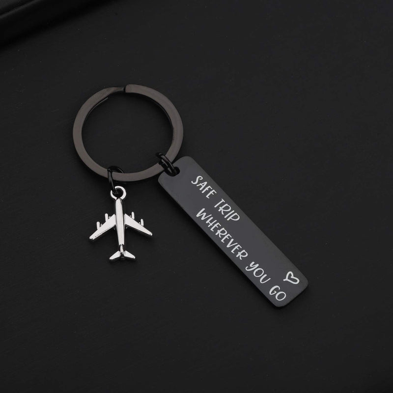 [Australia] - ENSIANTH Safe Trip Wherever You Go Keychain Safe Travels Keychain Flight Attendants Gift Pilot Jewelry Aviation Gift Safe Trip-black Key 