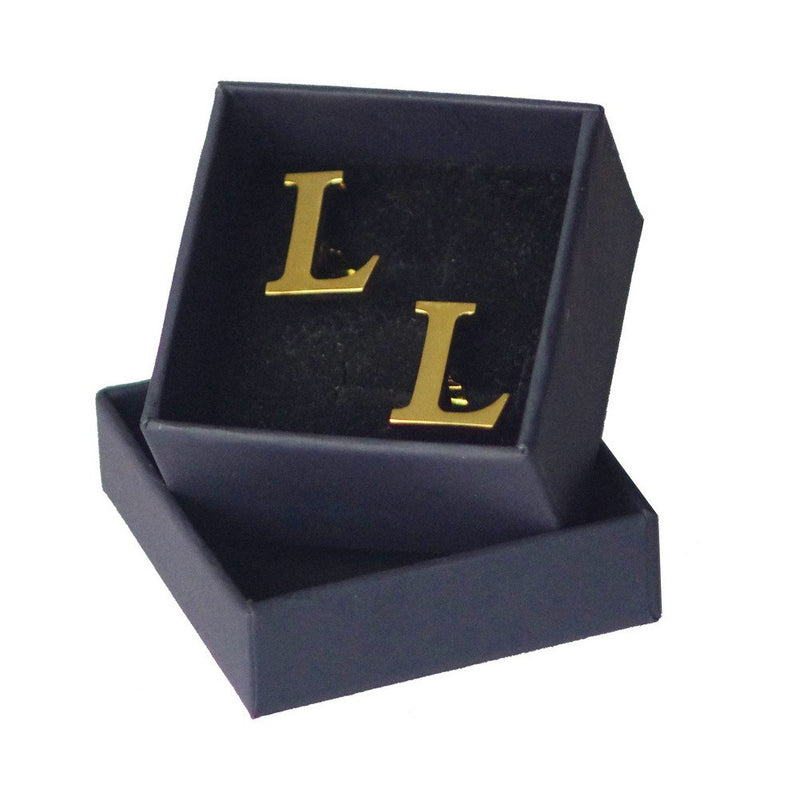 [Australia] - Salutto Men's Gold Alphabet Cufflinks 1 Pair with Gift Box L 