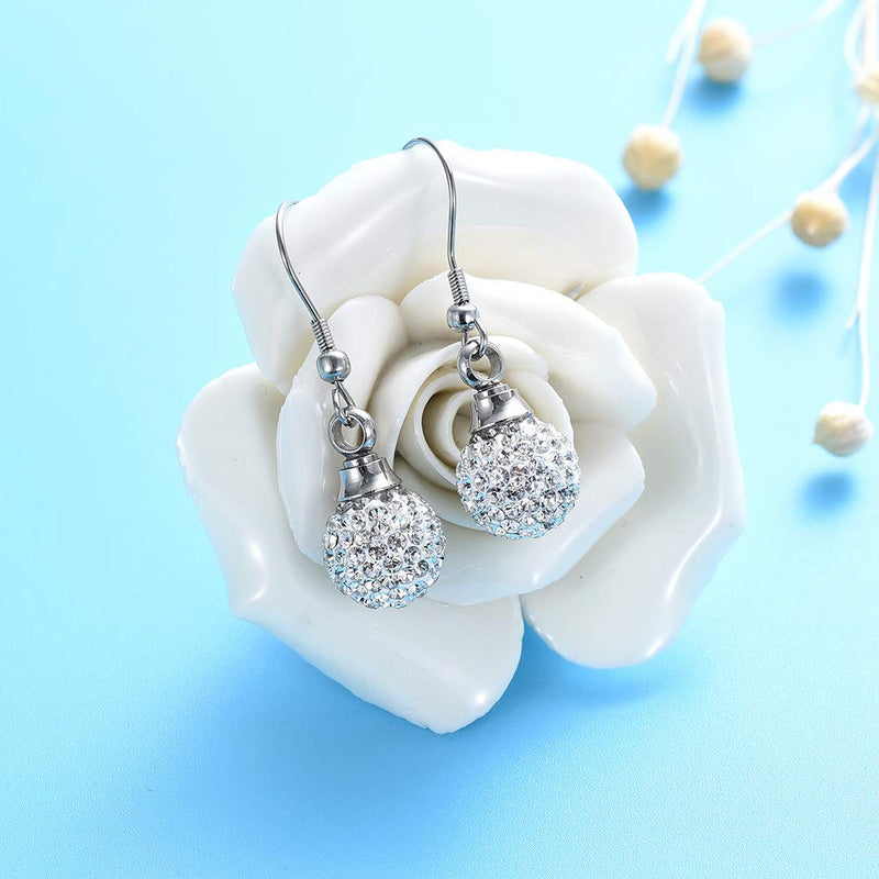 [Australia] - Tiny Crystal Ball Stainless Steel Cremation Earring for Women Keepsake Memorial Urn Jewelry for Ashes of Loved Ones Silver with white tone 