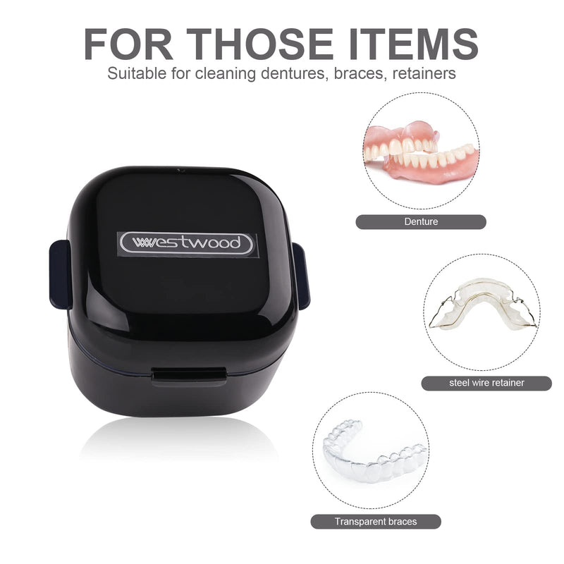 [Australia] - zalati Denture Box False Teeth with Strainer Portable Hygienic Case Immersion of Mouthguards Retainers for Storage Container, Dental Bath and Dental Appliances - Black 