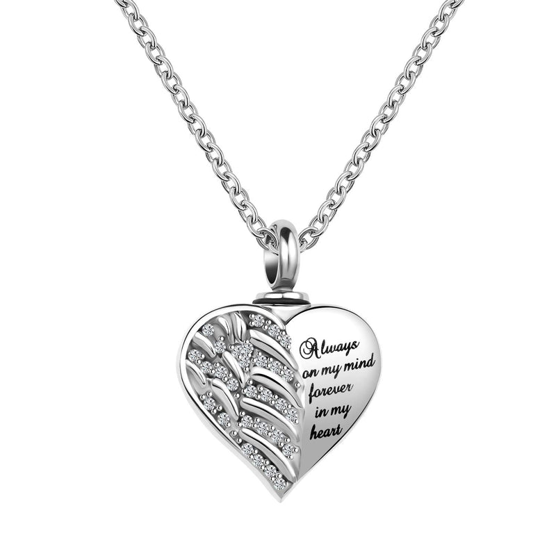 [Australia] - LuxglitterLin Guardian Angel Wings Cremation Jewelry for Ashes Heart Crystal Urn Necklaces for Ashes Memorial Keepsake Necklace Always on Mind Forever in My Heart Sister 