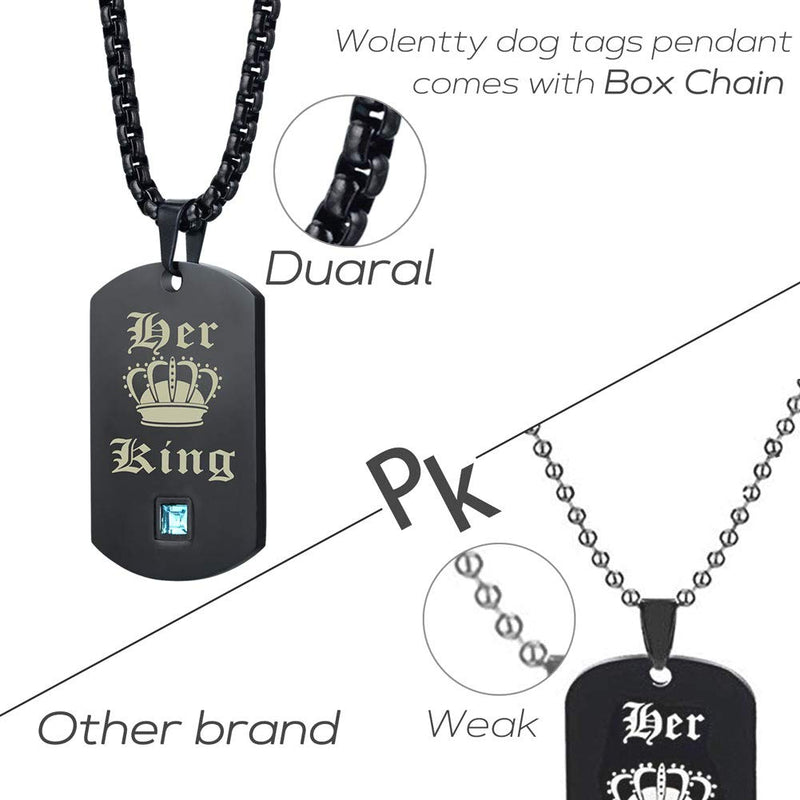 [Australia] - Wolentty King and Queen Couples Necklaces Stainless Steel Dog Tags Chain His & Hers Matching Jewelry Gifts for Boyfriend Rose Gold 