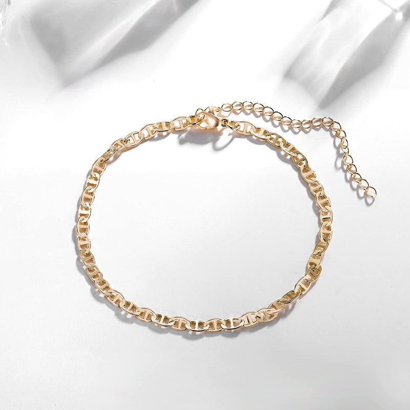 [Australia] - Freeprance Ankle Bracelets for Women,14K Gold Plated Anklet,Girls Gold Ankel Bracelet, Boho Jewelry for Women, Beach Dainty Cute Foot Jewelry Chain A: Flat Marina Chain 