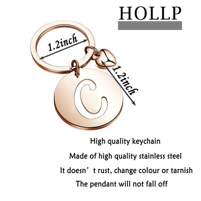 [Australia] - HOLLP Initial Disc Charm Keychain 26 Initial Letter Alphabet Key Ring A-Z Initial English Charm Keychain Rose Gold-C 
