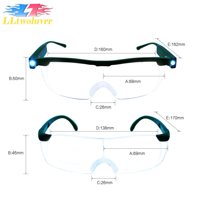 [Australia] - Magnifying Glasses with Light, LED Rechargeable Head Magnifier Glasses, Anti-blue light 180% Magnification with Dual LED Lights, Hands Free Magnifying Eyeglass for Reading, Close Work and Craft(Black) 