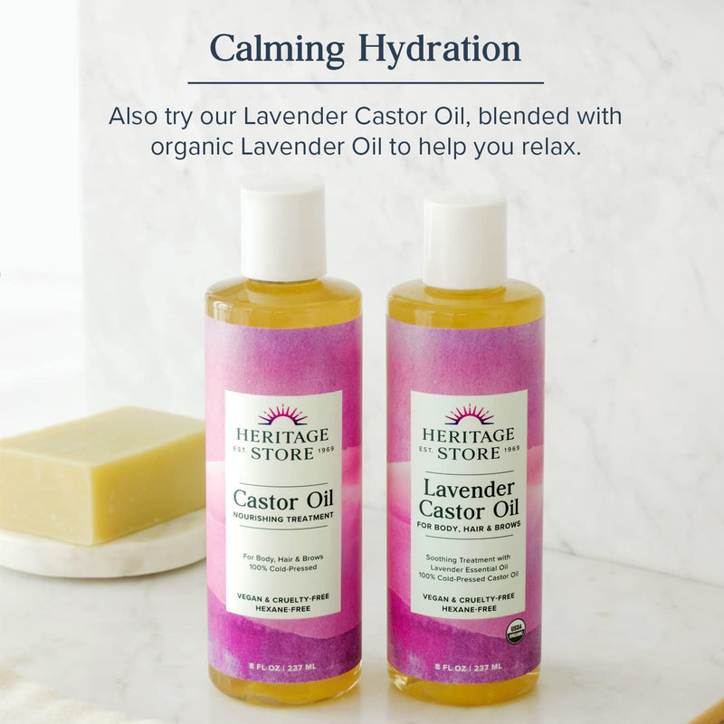 [Australia] - HERITAGE STORE Palma Christi Castor Oil | Hair & Skin Moisturizer, Eyebrow Thickener | Cold Pressed, Hexane & Fragrance Free | 8 oz Single 