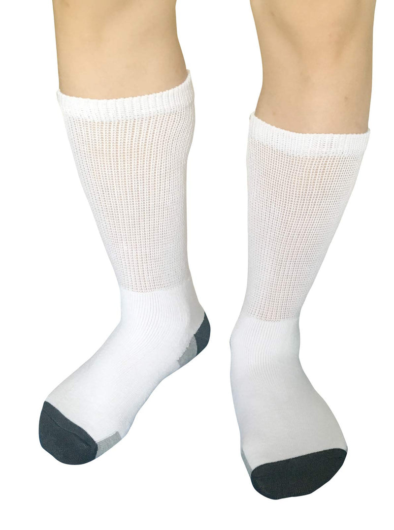 [Australia] - Mens Diabetic Socks Non-Binding Crew Socks Cushioned for Edema Thick Ankle Diabetes Edema Swollen Feet White/Grey(3 Pairs) 