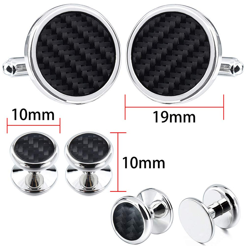 [Australia] - HAWSON Carbon Fiber Cuff Links and Tuxedo Studs Set for Men Business Wedding Black 