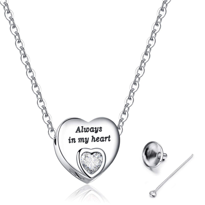 [Australia] - Heart Urn Necklaces for Ashes Birthstone Ashes Necklace Always in My Heart Cremation Jewelry Keepsake Memorial Necklace April 