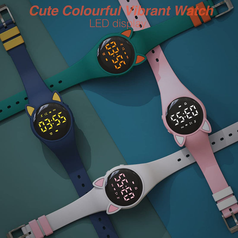 [Australia] - Led Digital Pedometer Watch , Digital Steps Tracker , Non-Bluetooth, Vibrating Alarm Clock, Stopwatch, Great Gift for Children Teens Girls Boys Women Green/orange 