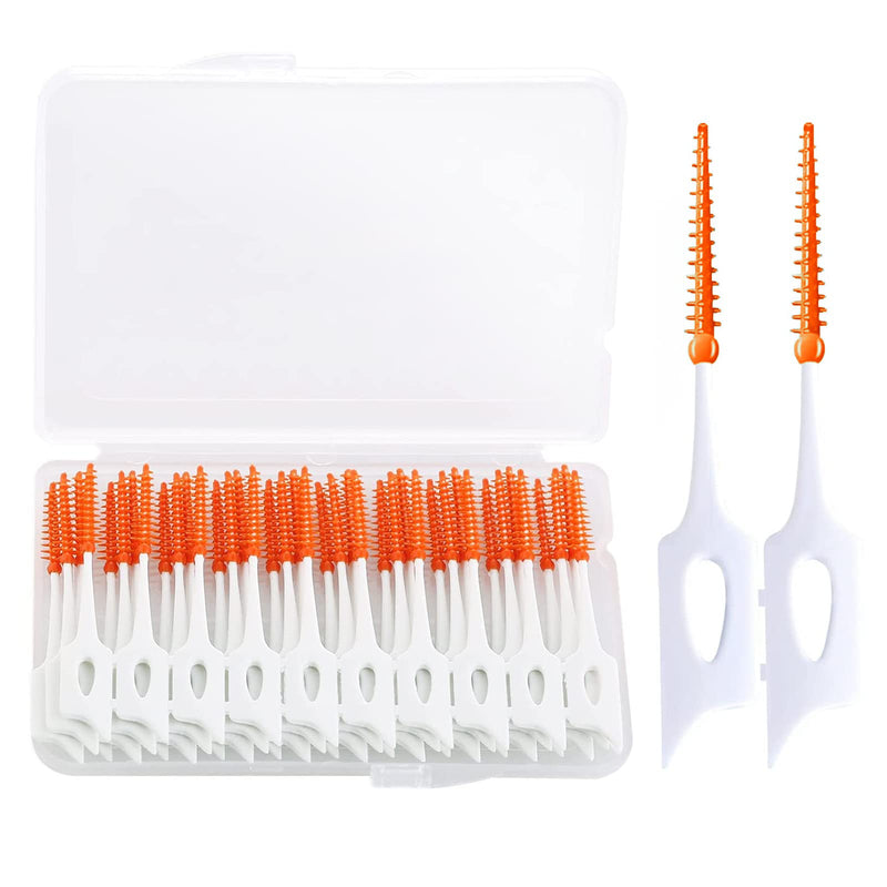 [Australia] - Dental Picks,40pcs Tooth Floss Picks Interdental Brush Flosser Sticks in Orange,Suitable for Daily Cleaning and Protecting Teeth,with Storage Case for Brush Tool 