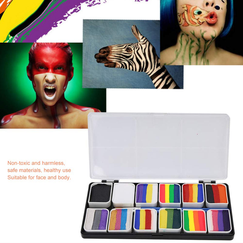 [Australia] - Professional Face Body Paint Pigment 12 Colors Water-Based Body Art Face Paint Kit Halloween Party Cosplay Fancy Makeup Palette Set with 2 Paint Brushes 