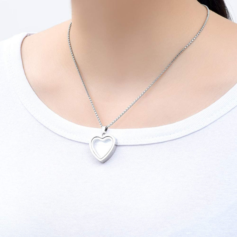 [Australia] - zeqingjw Glass Cremation Jewelry Necklace for Ashes Heart Memorial Lockets for Ashes Stainless Steel Keepsake Urn Ashes Pendants Silver 