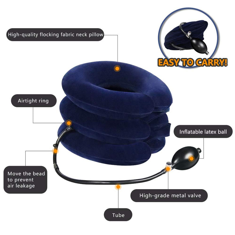 [Australia] - Cervical Neck Traction Device for Instant Neck Pain Relief - Inflatable & Adjustable Neck Stretcher Neck Support Brace, Best Neck Traction Pillow for Home Use Neck Decompression Blue 