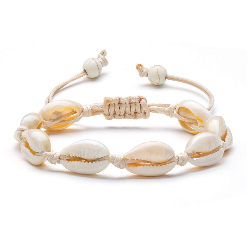 [Australia] - Fesciory Puka Shell Anklet for Women Summer Natural Cowrie Adjustable Ankle Bracelet, Handmade Boho Hawaiian Beach Seashell Jewelry for Girls A1:Shell Anklet Beige Rope 