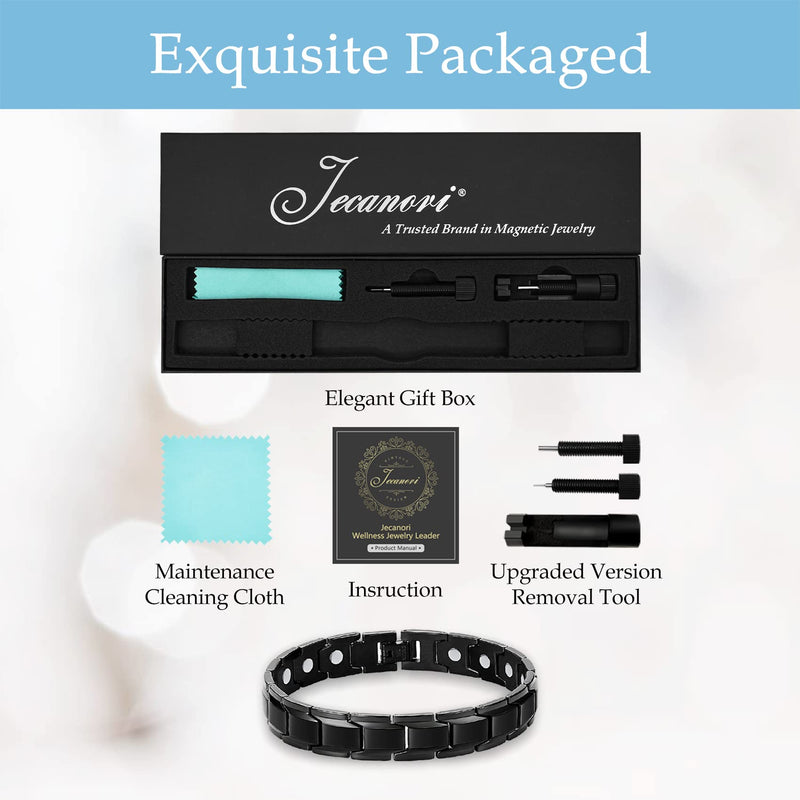 [Australia] - Jecanori Titanium Steel Magnetic Bracelet for Men Women，Adjustable Size Wirstband with Adjustment Tool and Gift Box Black 