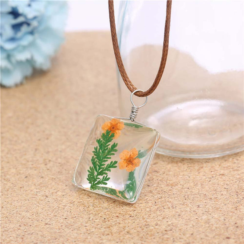 [Australia] - VEINTI+1 Creative Natural Dried Flower with Transparent Glass Surface Women/Girl's Fashion Necklace Square 