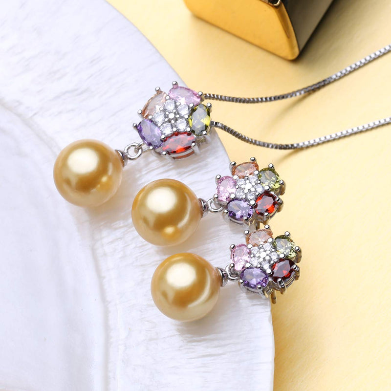 [Australia] - LSOOYH 18K Gold Plated Fashion Austrian Crystal Flower Necklace Earrings for Women Golden Pearl Jewelry Sets 