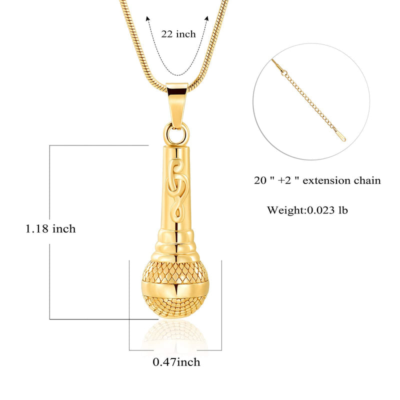 [Australia] - zeqingjw Cremation Jewelry Microphone Urn Pendant Necklace with Note Stainless Steel Keepsake Memorial Ash Jewelry Gold 