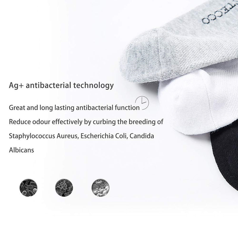 [Australia] - HOSTECCO Odor Resistant Socks for Men and Women 6 Pairs Moisture Wicking Socks Low Cut White Black Grey Cotton Socks Black,grey,white 