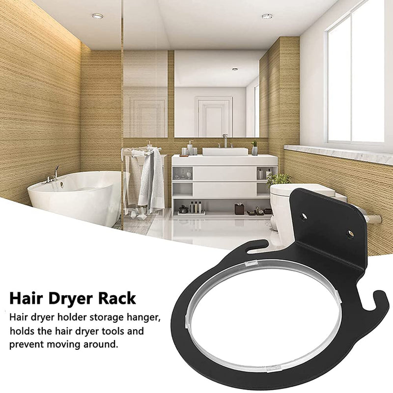 [Australia] - NganSuRong Hair Dryer Holder Wall Mount Stand Rack Bracket Shelf Bathroom Salon Storage Organizer Stainless Steel Hairdressing Dryer Hanger Black 