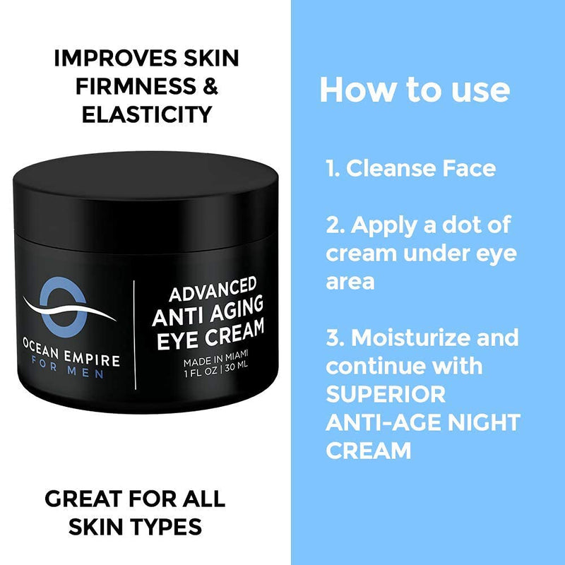 [Australia] - Advanced Men's Eye Cream - Made in USA - Anti Aging Cream for Wrinkles, Dark Under Eye Circles, Eye Bags & Puffiness | Anti-Age Effect Under Eye Cream for Men with Natural Ingredients 1oz 