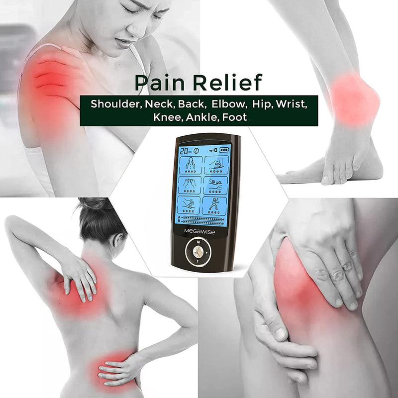 [Australia] - MegaWise 48 Modes（24 * 2） Dual Channel EMS TENS Unit Muscle Stimulator with 14Pcs Reusable Electrode Pads. Rechargeable Continuous Mode Electronic Pulse Massager with Storage Pouch/Pads Holder 