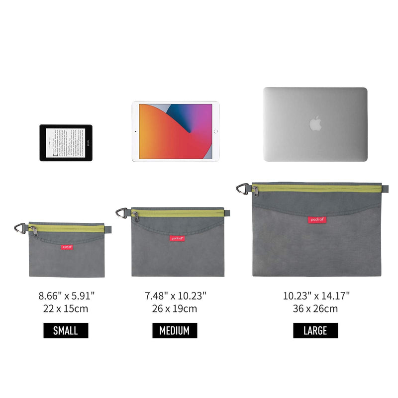 [Australia] - pack all 3 Pcs Water-Resistant Material Zipper Pouch Set, Mesh Zipper Bags for Storage, Travel, Office (Gray) Grey 