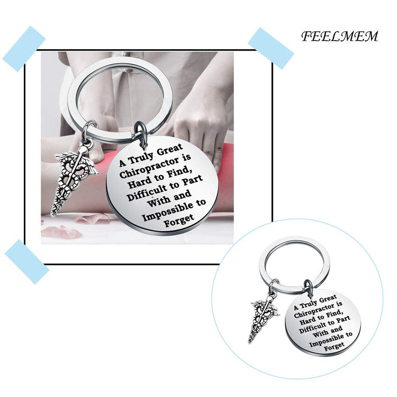 [Australia] - FEELMEM Chiropractor Gift Massage Therapist Gift Chiropractor Graduation Jewelry Gift A Truly Great Chiropractor is Hard to Find Harder to Part with and Impossible to Forget Keychain silver 