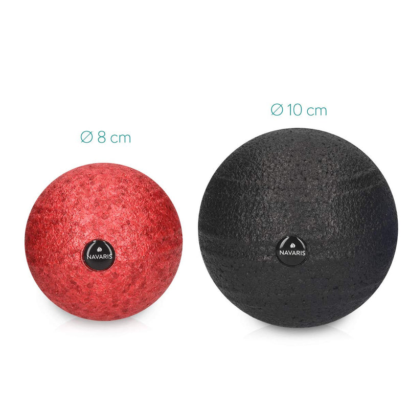 [Australia] - Navaris Fascia Massage Balls Set - 2 Different Sizes (8cm, 10cm) - Myofascial Deep Tissue Muscle Therapy for Back Legs Neck Foot Roller Trigger Points Red & Black 