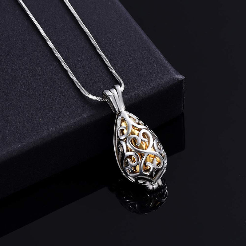 [Australia] - Lotus Flower Keepsake Locket Necklace Hold Mini Memorial Ashes Urn Jewelry for Cremation Ashes of Loved One Teardrop-Silver-Gold 