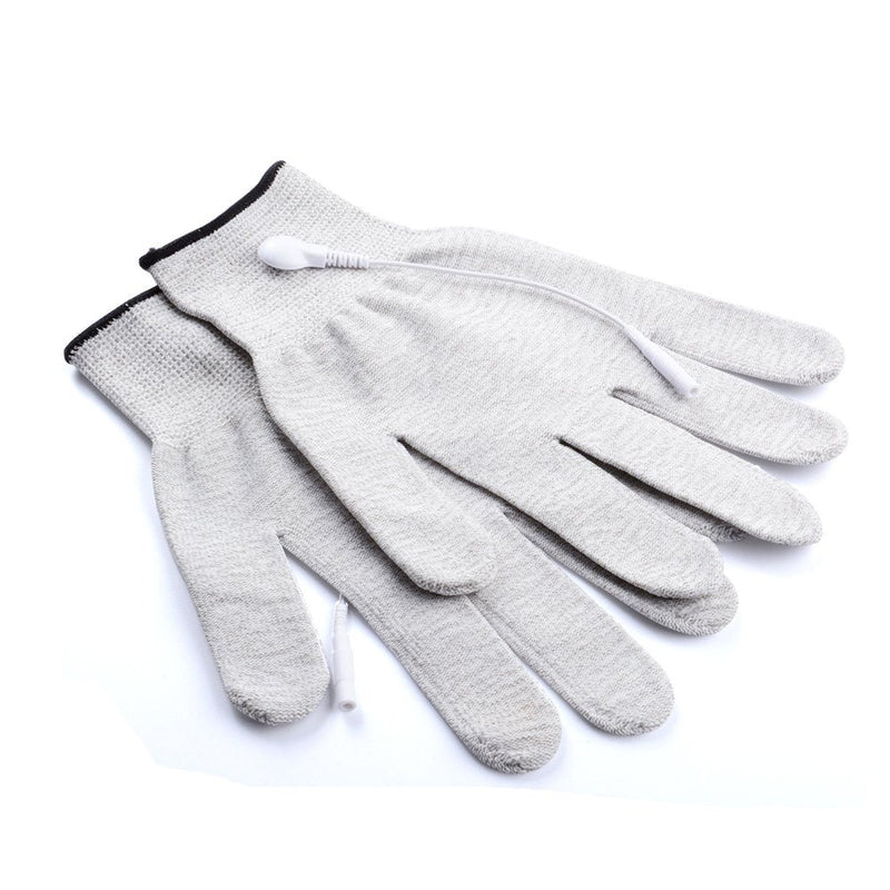 [Australia] - Pair of Silver Conductive Massage Gloves With Adapter Lead wires For Tens/Ems Machine 