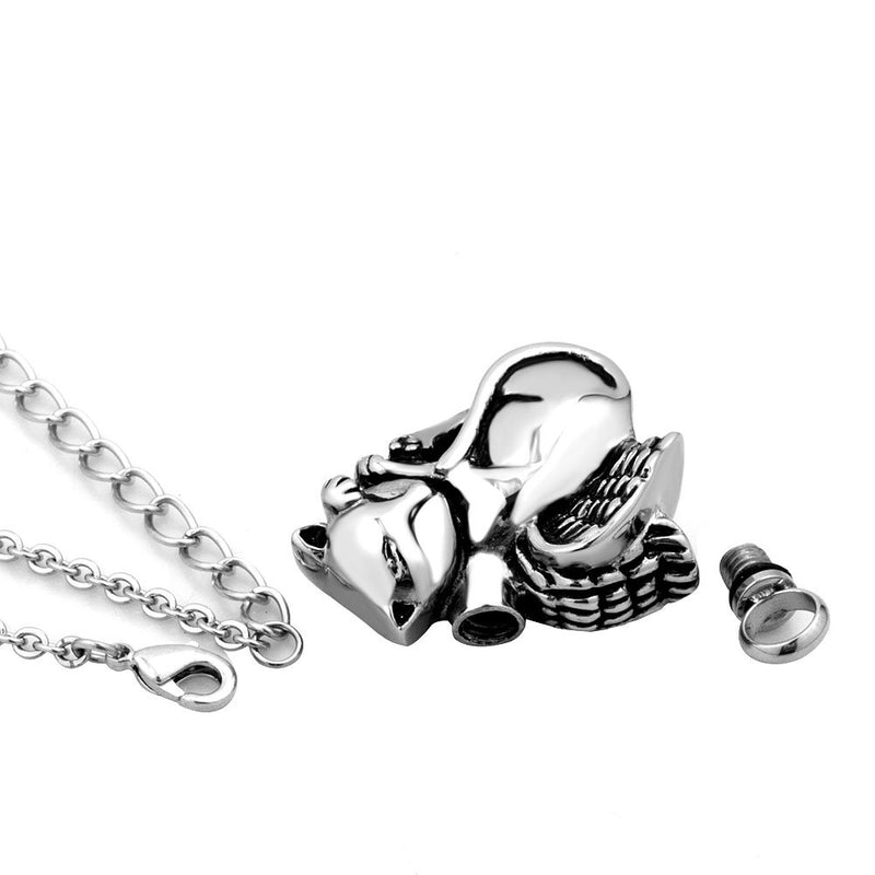 [Australia] - DWJSu Cute Cat Pet Urn Necklaces for Ashes Angel Wing Cremation Jewelry For Women/Men Keepsake Urn Pendant 