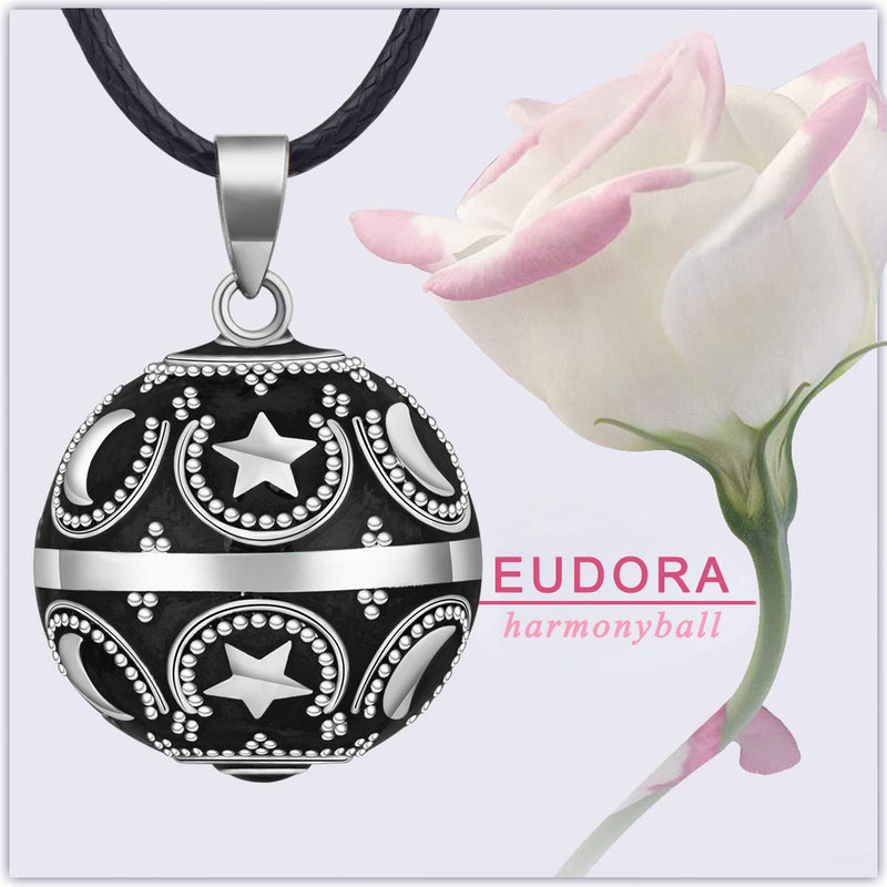 [Australia] - EUDORA Harmony Ball Moon and Star Music Chime Ball Pendant Necklace for Women Baby Girls Nice Jewellry Charming Gift, 45inch black 