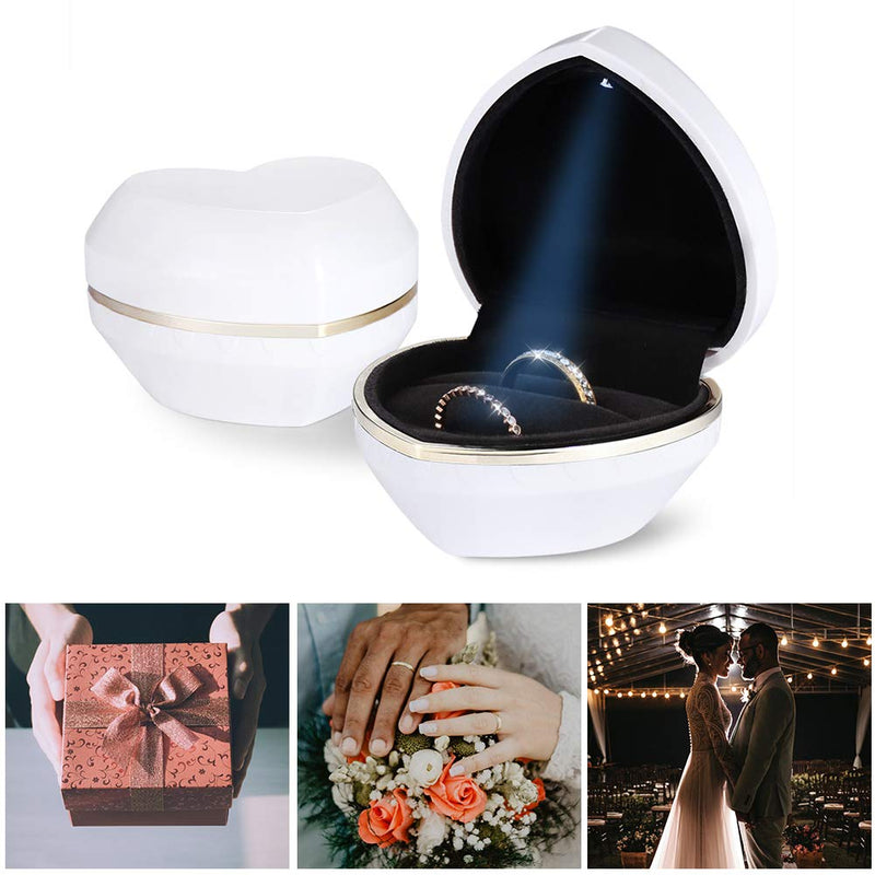 [Australia] - LED Jewelry Gift Box Case Elegant Velvet Necklace Pendant Box Bracelet Box with LED Light for Jewelry Display Wedding Engagment Valentine's Day (Couple Rings, White) Couple Rings 