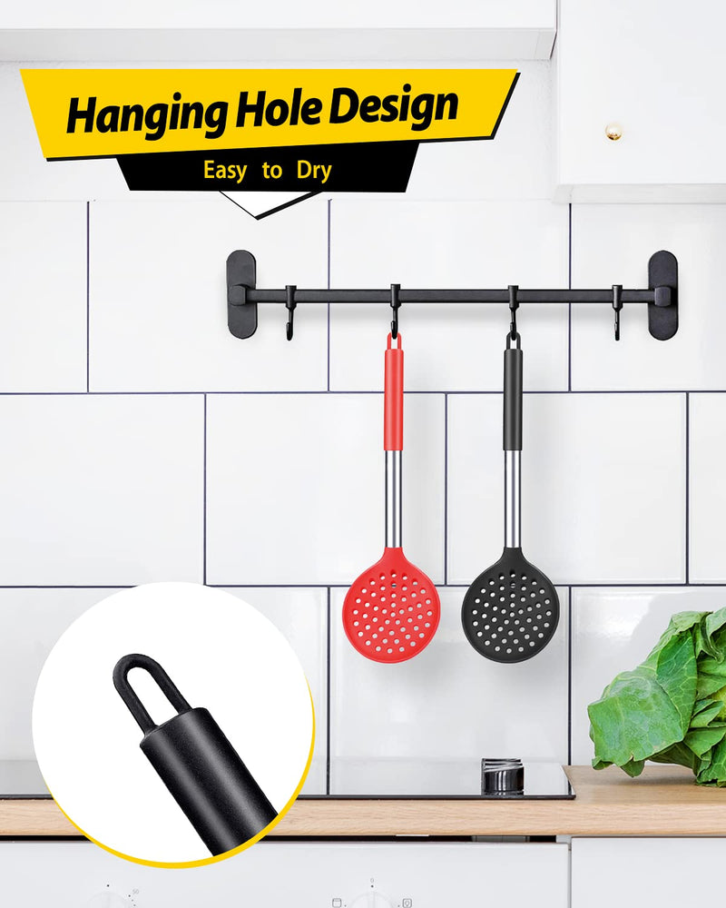 [Australia] - Pack of 2 Kitchen Ladle Strainer , Large Slotted Spoon with High Heat Resistant,BPA Free Non Stick Cooking Skimmers for Draining & Frying (Black-Red) Black-red 