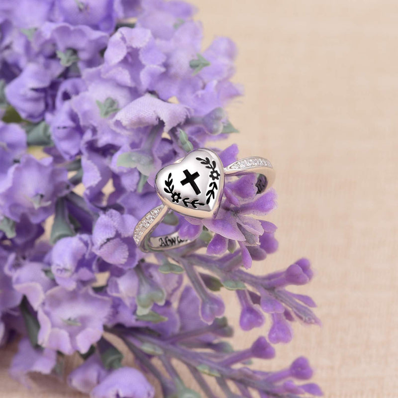 [Australia] - JXJL Silver Memorial Urn Ring Cross Jewelry for Loved One Ashes Keepsake S925 Sterling Dainty Flower Alway in My Heart Cremation Ring 9 