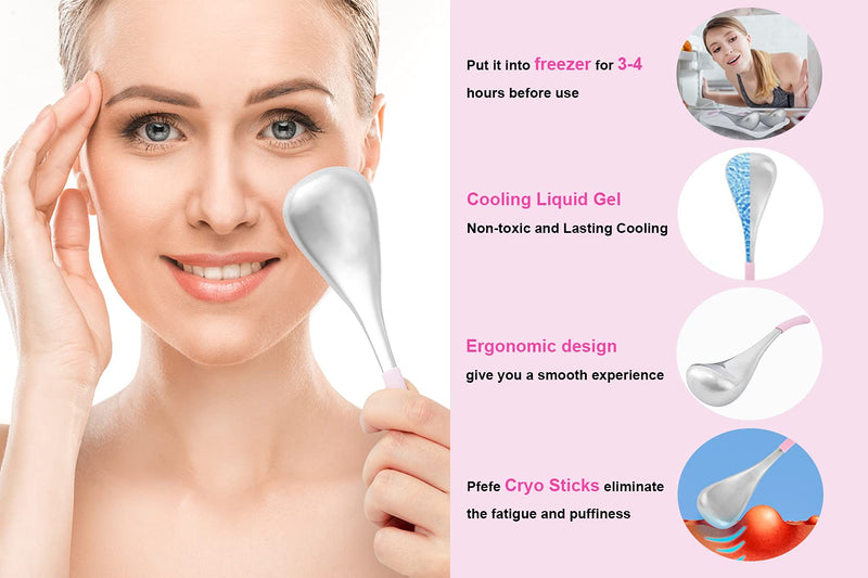 [Australia] - Cryo Sticks Facial Skin Care Beauty Tools, Stainless Steel Ice Globes & Face Roller for Puffiness, Wrinkles and Dark Circle 