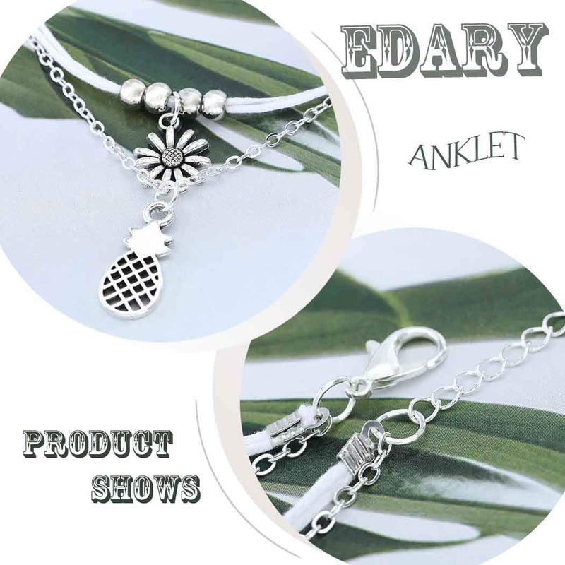 [Australia] - Edary Beach Pineapple Anklet Bracelet Sunflower Woven Beaded Anklets Silver Foot Jewelry Accessories for Women and Girls(1PC) 