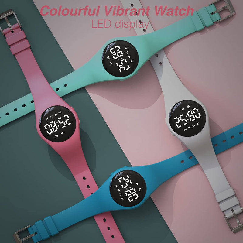 [Australia] - Led Digital Pedometer Watch , Digital Steps Tracker , Non-Bluetooth, Vibrating Alarm Clock, Stopwatch, Great Gift for Children Teens Girls Boys Women Pink 
