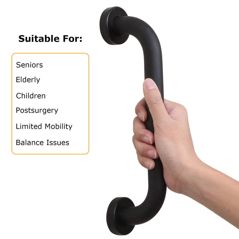 [Australia] - SENENQU 2 Pack Shower Grab Bar, 12inch Space Aluminum Bathroom Grab Rail Safety Handrail Support - Black 